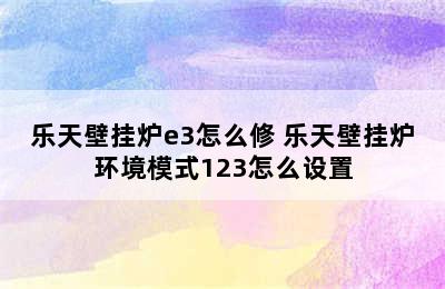 乐天壁挂炉e3怎么修 乐天壁挂炉环境模式123怎么设置